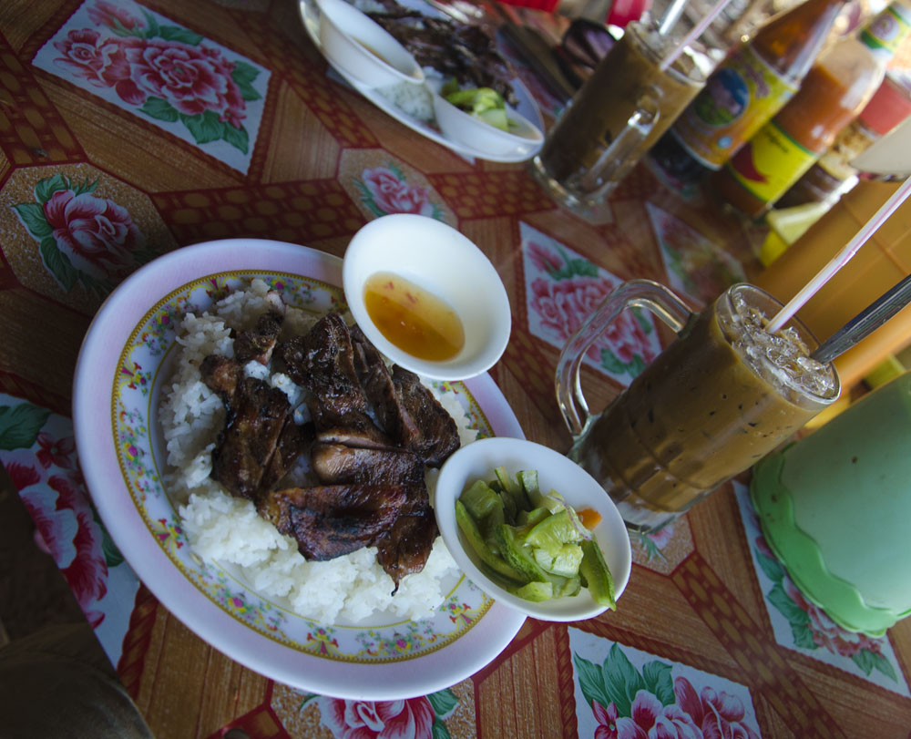 Pork and Rice Breakfast in Banlung